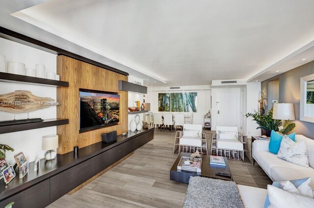 living room featuring light wood-type flooring