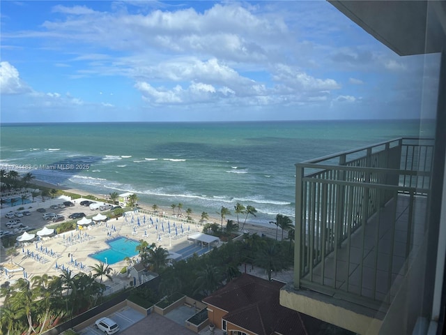 exterior space featuring a beach view