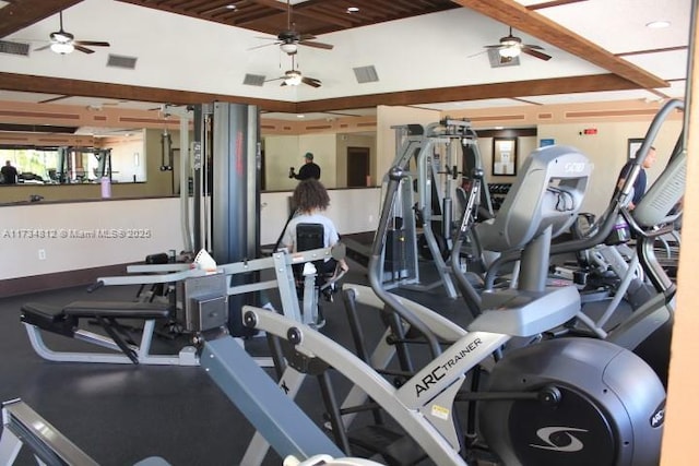 workout area with ceiling fan