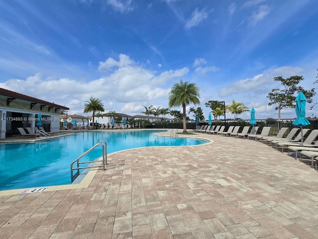 view of swimming pool with a patio area