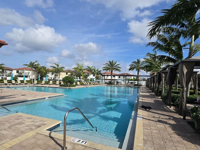 view of swimming pool featuring a patio