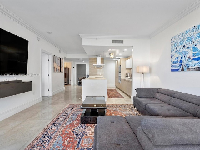 living room featuring ornamental molding