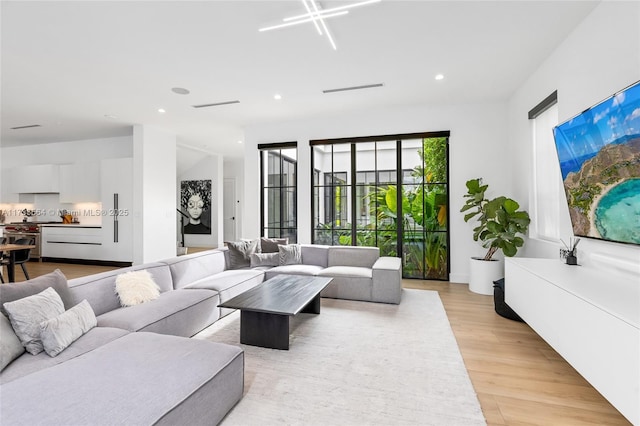 living room featuring light wood-type flooring