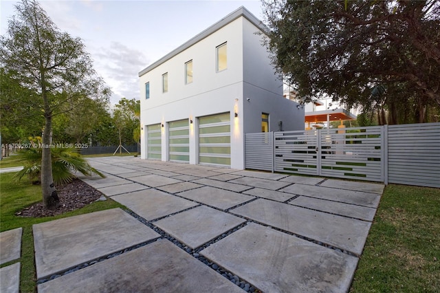 exterior space with a garage