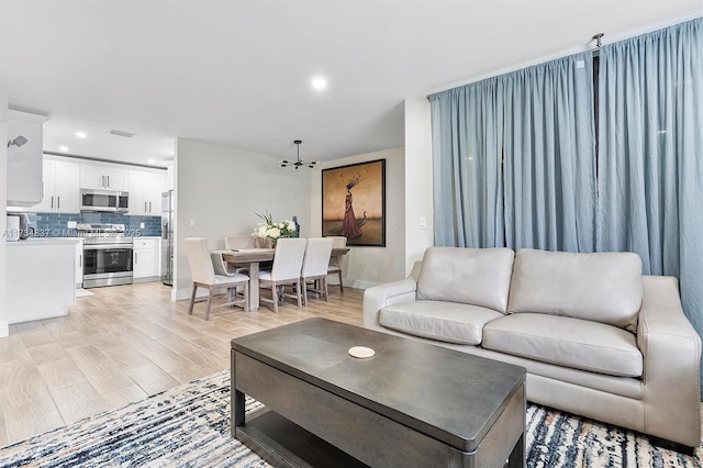 living room with light wood-type flooring