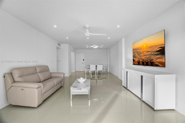 living room with ceiling fan