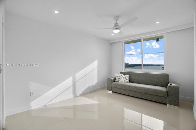 living room with ceiling fan