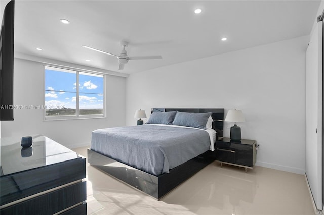 bedroom featuring ceiling fan