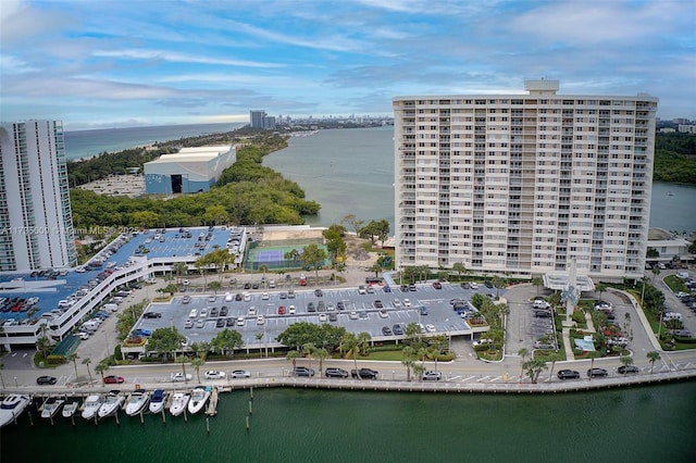 aerial view with a water view