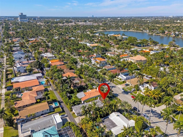 aerial view featuring a water view