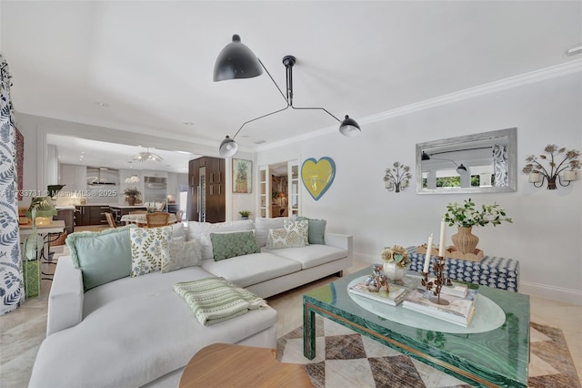 living room featuring ornamental molding