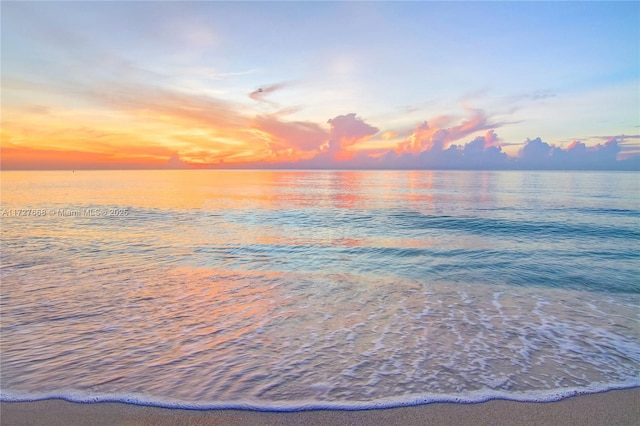 property view of water featuring a beach view