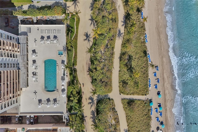 aerial view with a view of the beach and a water view