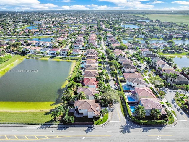 bird's eye view featuring a water view