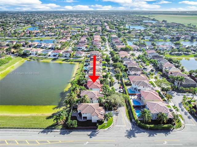 bird's eye view featuring a water view