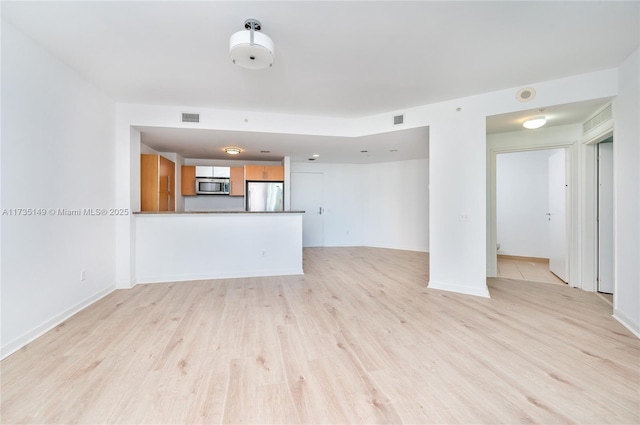 unfurnished living room with light wood-type flooring