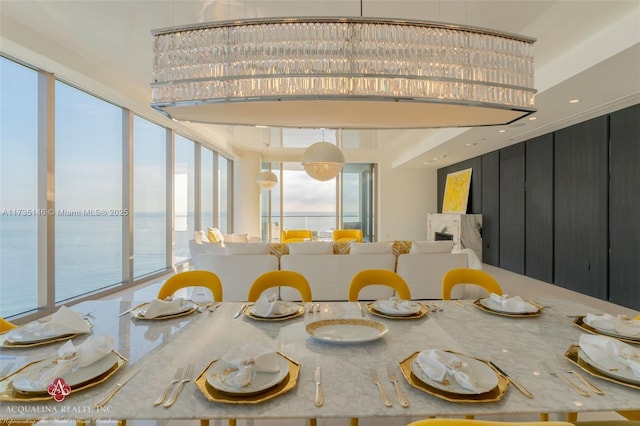 dining area with a water view