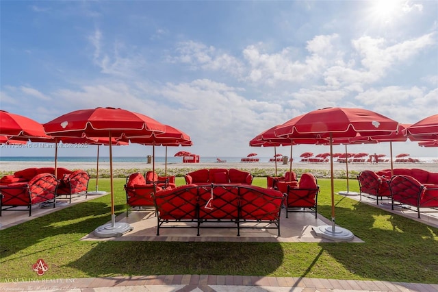 view of patio featuring a water view