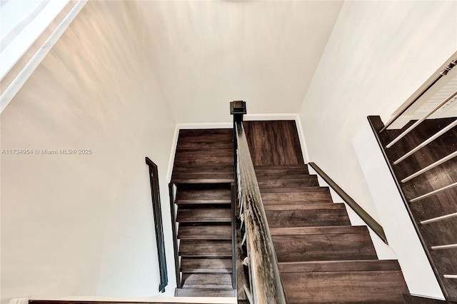 stairs featuring wood-type flooring