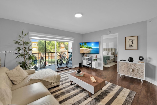 living room featuring dark hardwood / wood-style floors