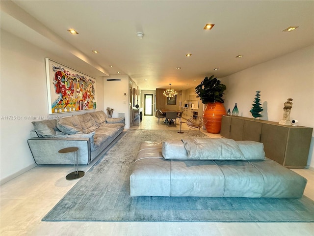 living room with a chandelier