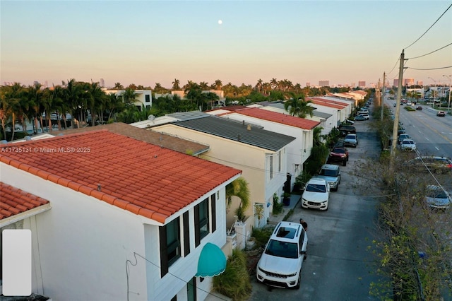 view of aerial view at dusk