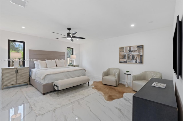 bedroom featuring ceiling fan