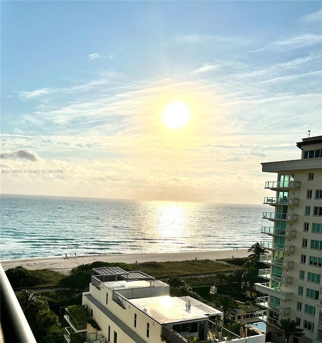 property view of water featuring a beach view