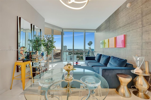 living room featuring expansive windows