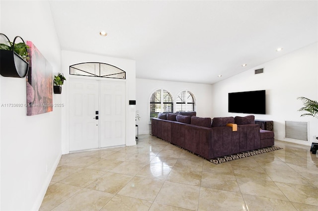 living room with lofted ceiling