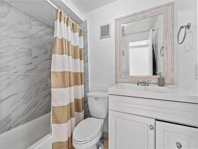 full bathroom featuring vanity, toilet, and shower / bath combo