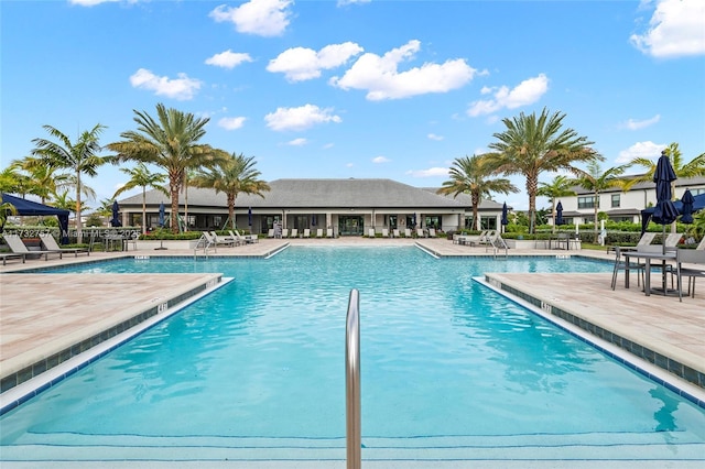 view of swimming pool featuring a patio area