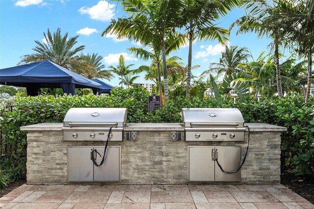 view of patio featuring a grill and an outdoor kitchen