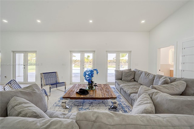 living room with a wealth of natural light and french doors