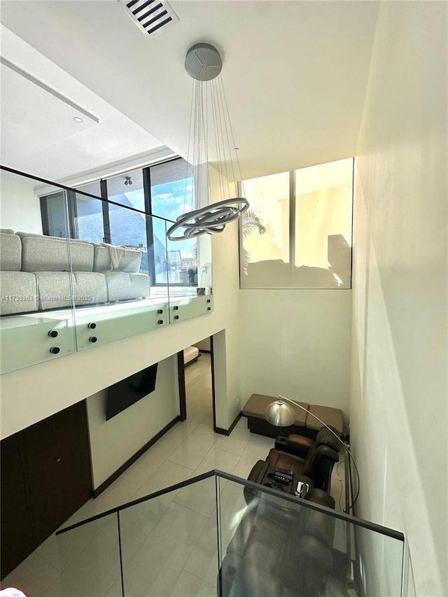 living room featuring light tile patterned floors