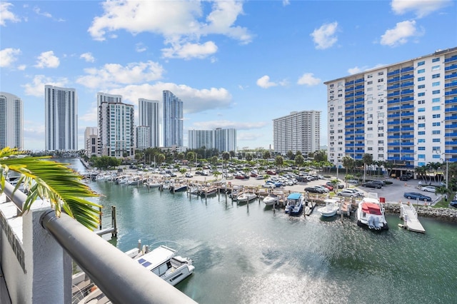 water view featuring a dock