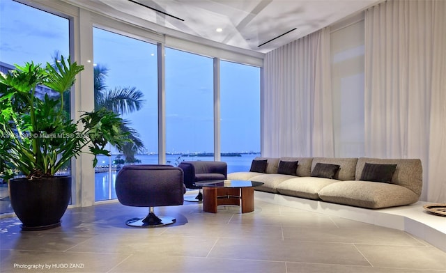 lobby featuring a water view