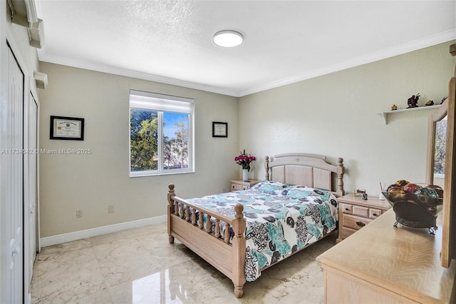 bedroom with ornamental molding