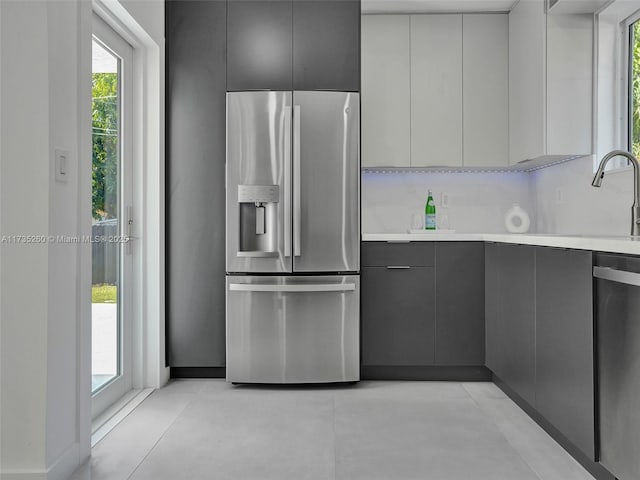 kitchen featuring sink, gray cabinets, and appliances with stainless steel finishes