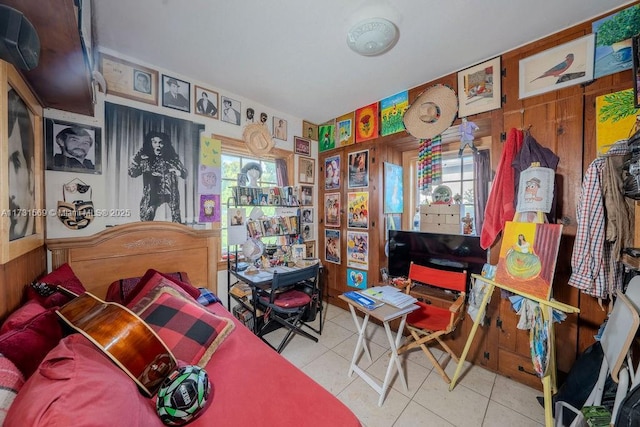 home office with light tile patterned floors