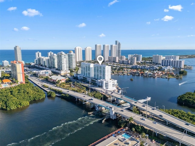 aerial view with a water view