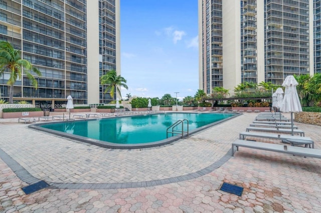 view of swimming pool with a patio