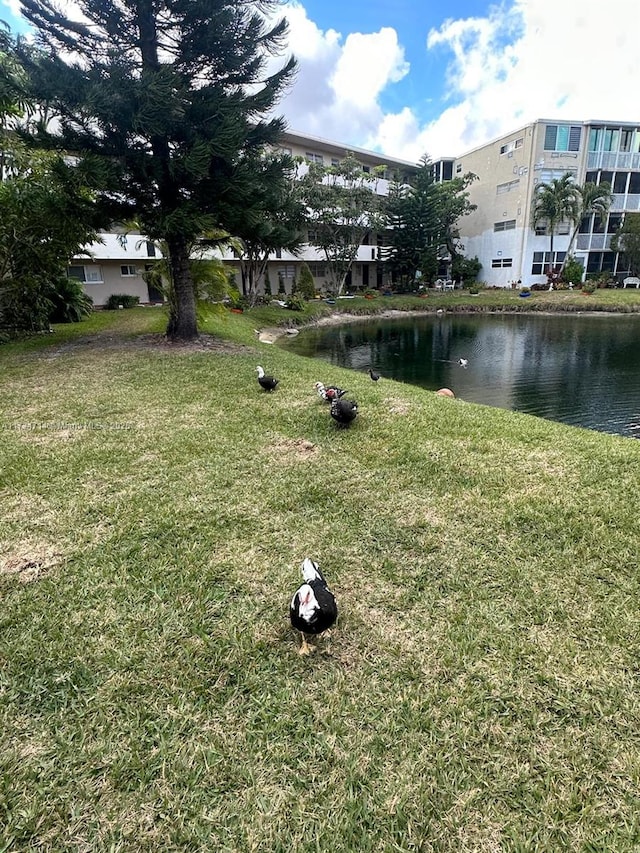 view of yard with a water view