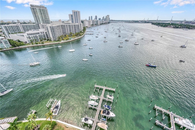 bird's eye view featuring a water view