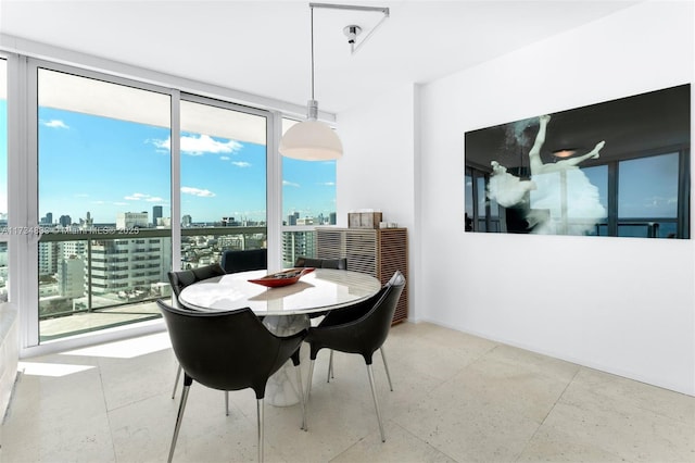 dining room with expansive windows