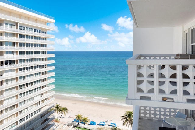 view of water feature with a view of the beach