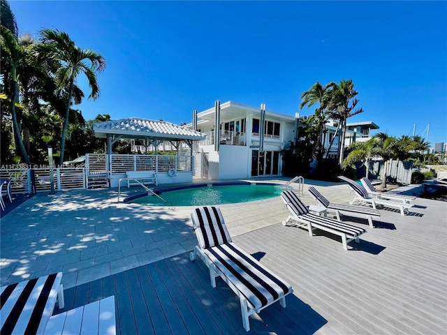 view of pool featuring a gazebo and a patio area