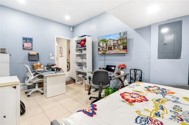 tiled bedroom featuring electric panel