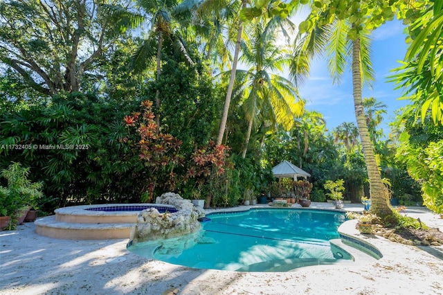 view of swimming pool featuring an in ground hot tub