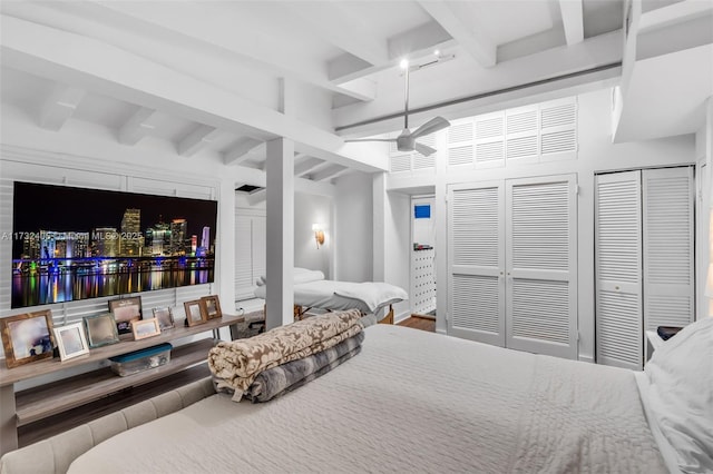 bedroom featuring beam ceiling